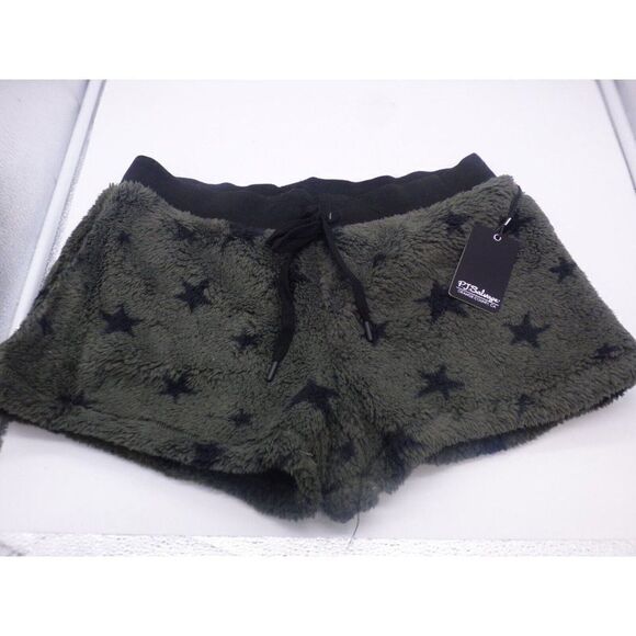 $48 P. J. Salvage Cozy  Star Print Sherpa Fleece Lounge Shorts, Olive (RZCOS), S - Picture 4 of 11